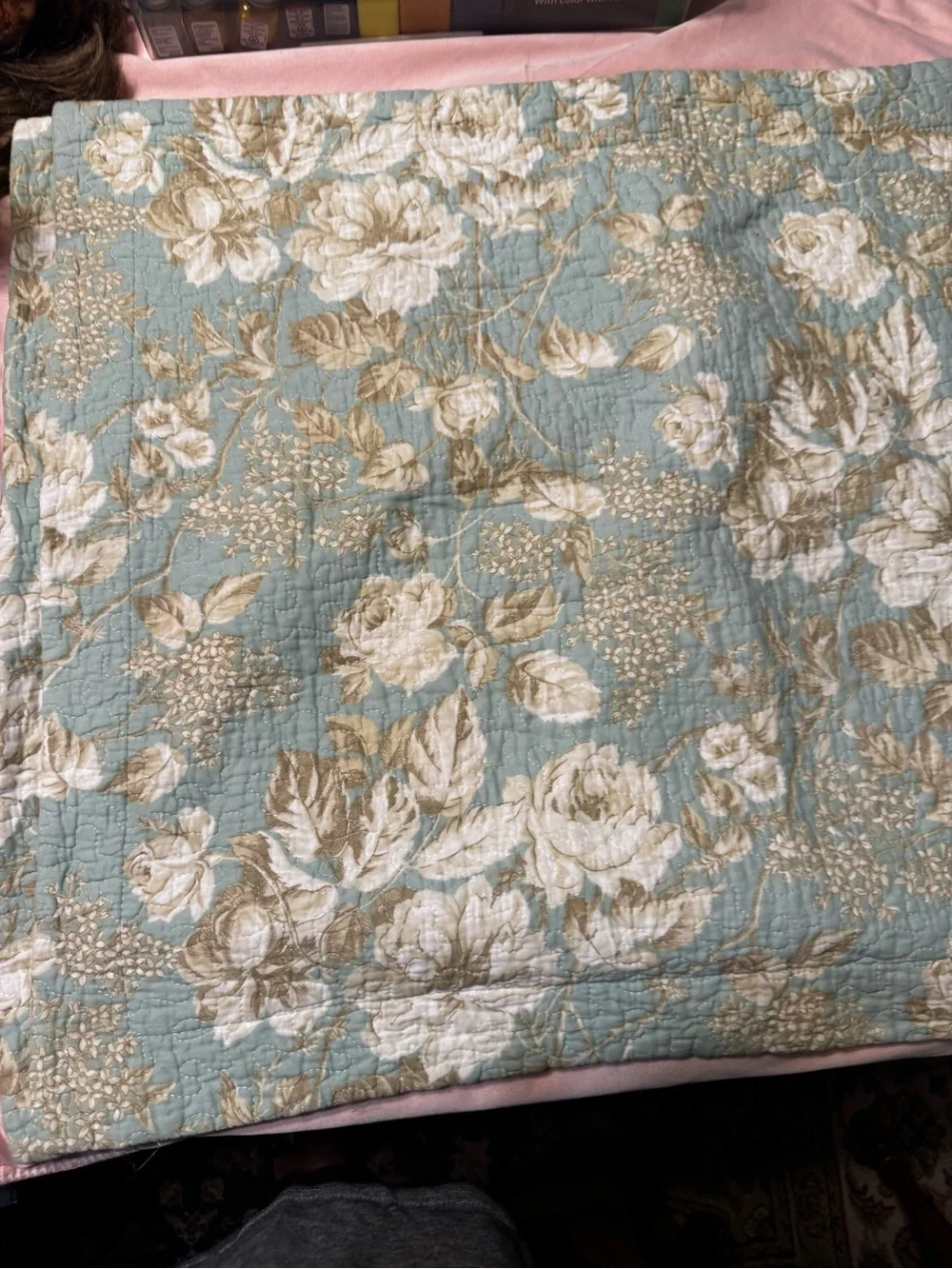 Laura Ashley Floral Quilted Pillow Two Shams Standard  Blue Cotton Cottagecore